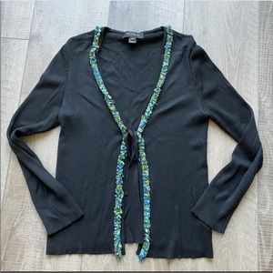 St. John Fringe Embellished Ribbed Cardigan in Black Size Medium